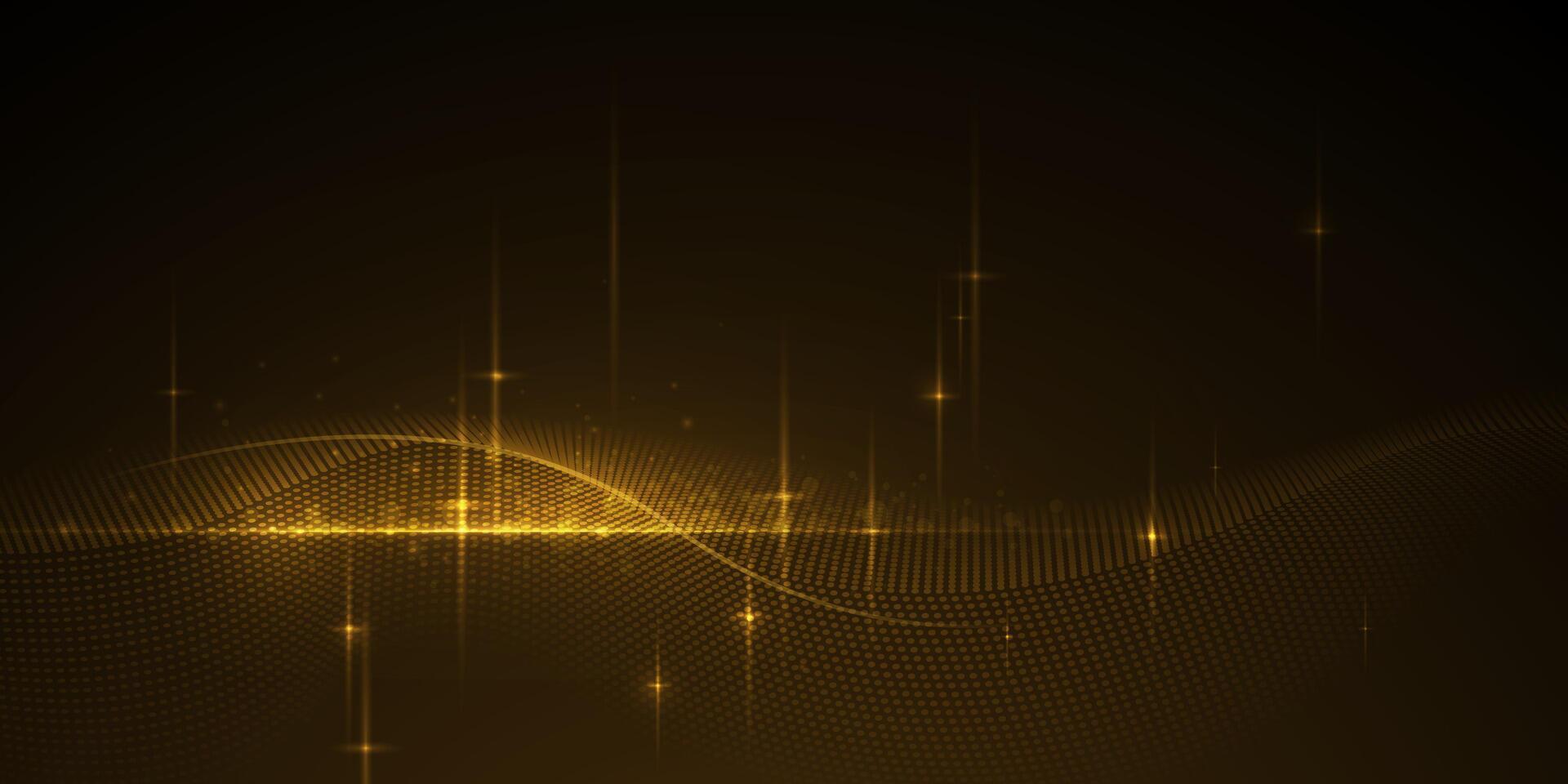 abstract wave, flow line, motion pattern and particle dot on gold color background. Modern futuristic, big data design for background. Digital datum, high tech, technology concept vector
