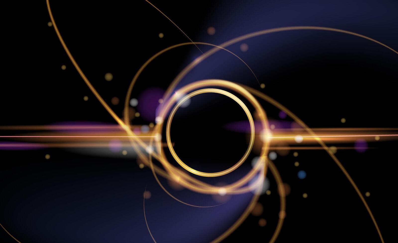 Gold wave line, circle and particle dot vector
