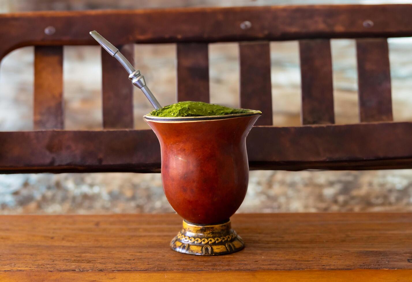 Classic chimarrao prepared with yerba mate a typical drink from southe closeuprn Brazil photo
