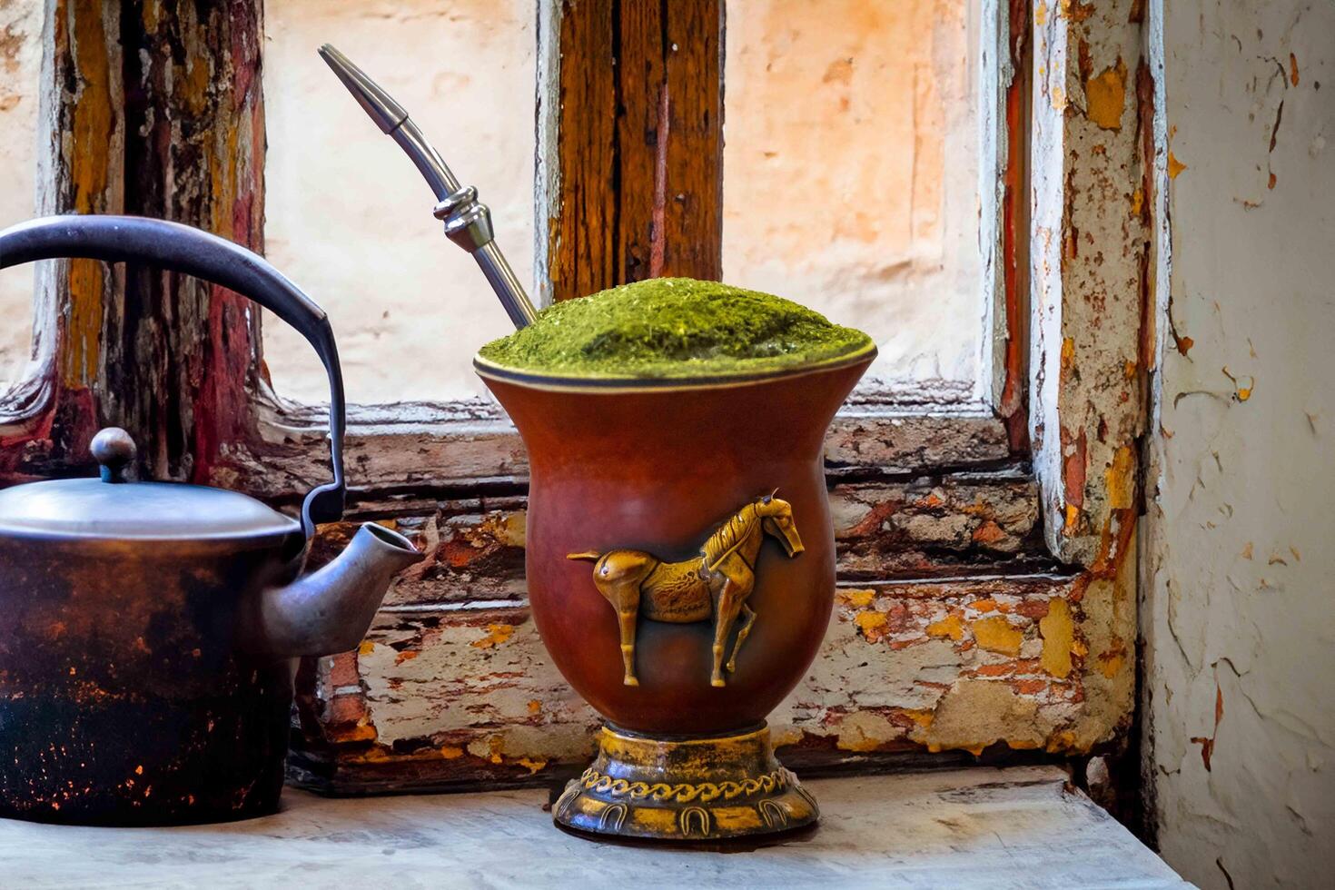 Yerba mate chimarrao in a rustic and cozy environment photo