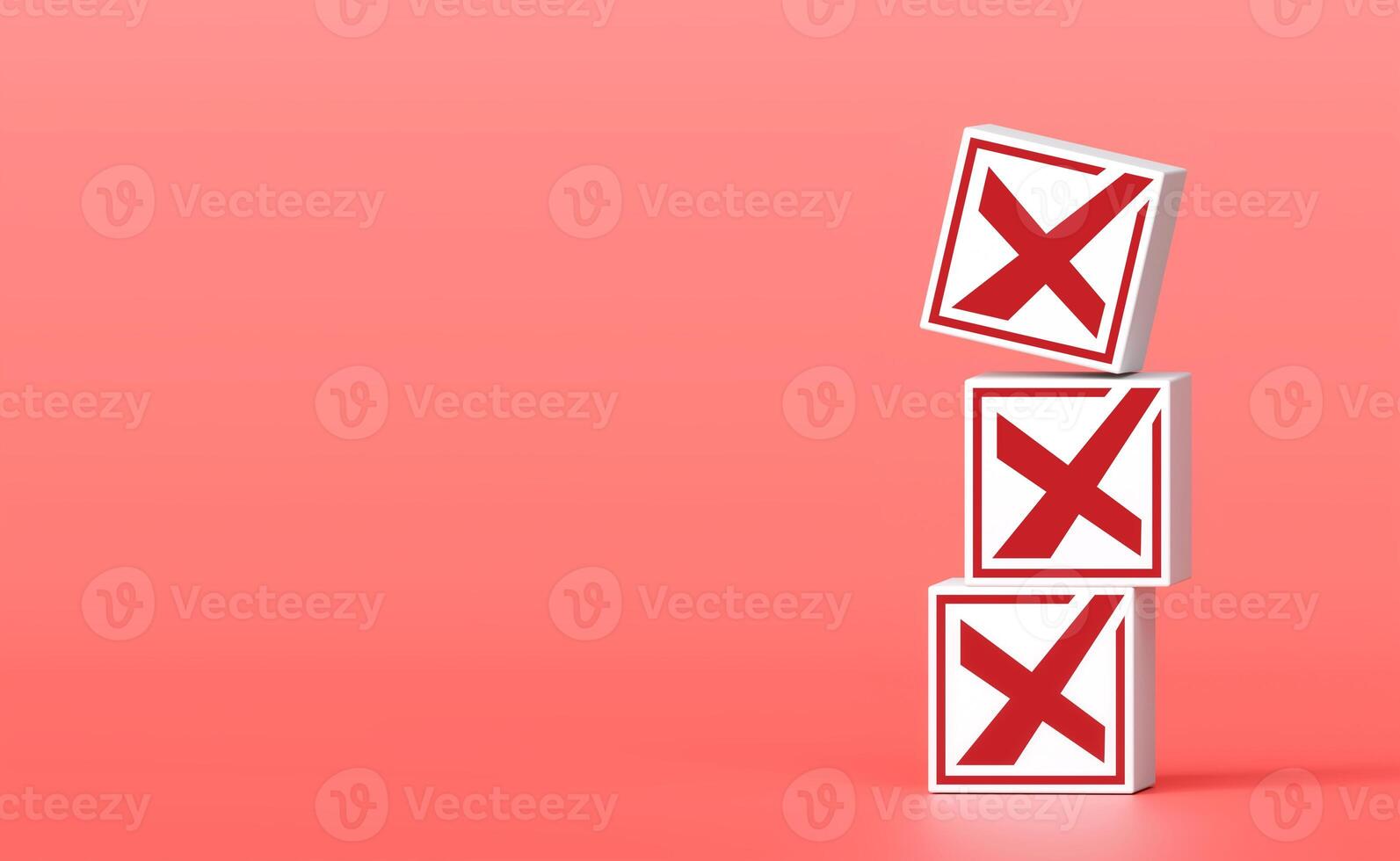 Cross icon stacked on red background. concept of prohibition disapproval and rejection. with copy space and business design. photo