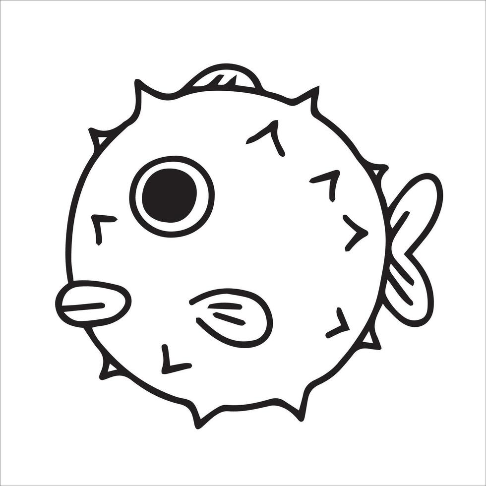 funny bubble fish, illustration in doodle style coloring book vector