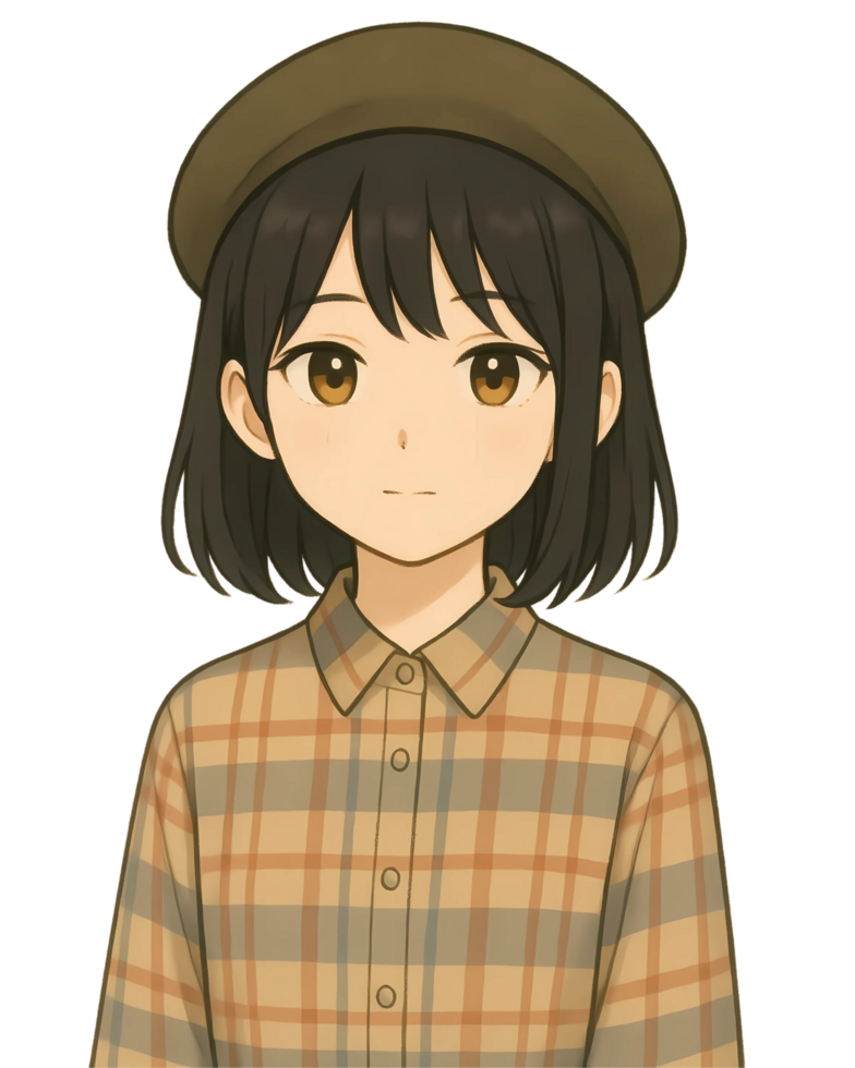 anime girl in plaid shirt and hat png