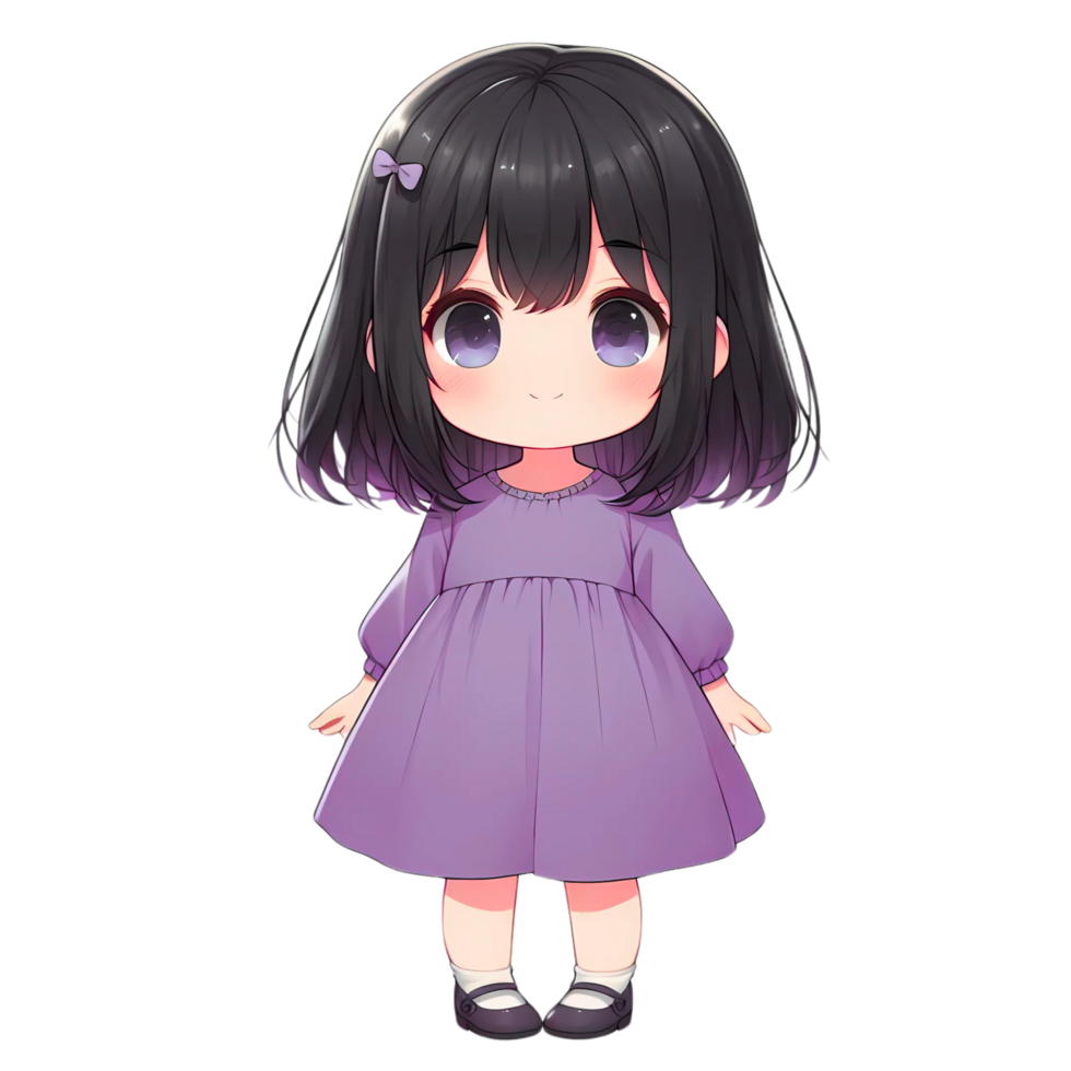anime girl with black hair and purple dress png