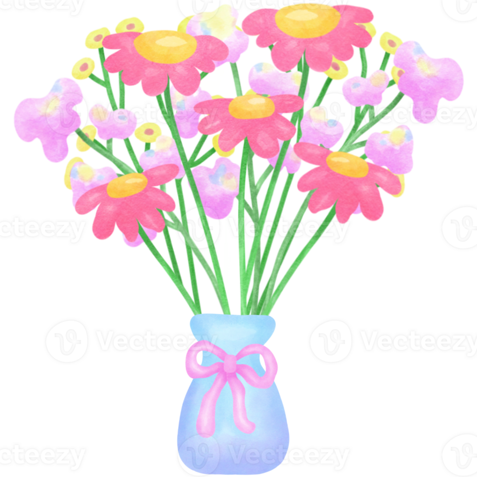 a vase with pink flowers and yellow flowers png