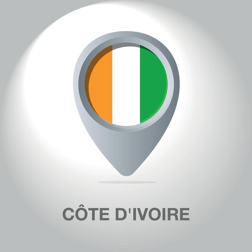 Illustration of the Ivory Coast flag inside the pin icon on the map. vector