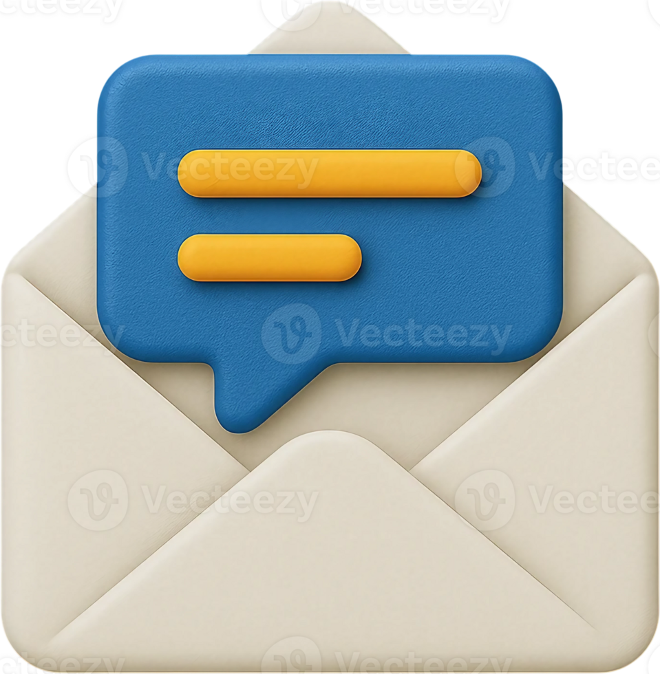 A blue and yellow speech bubble icon on an envelope png