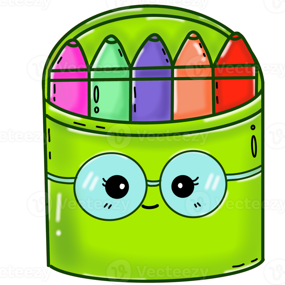 Crayons in a green cartoon box png