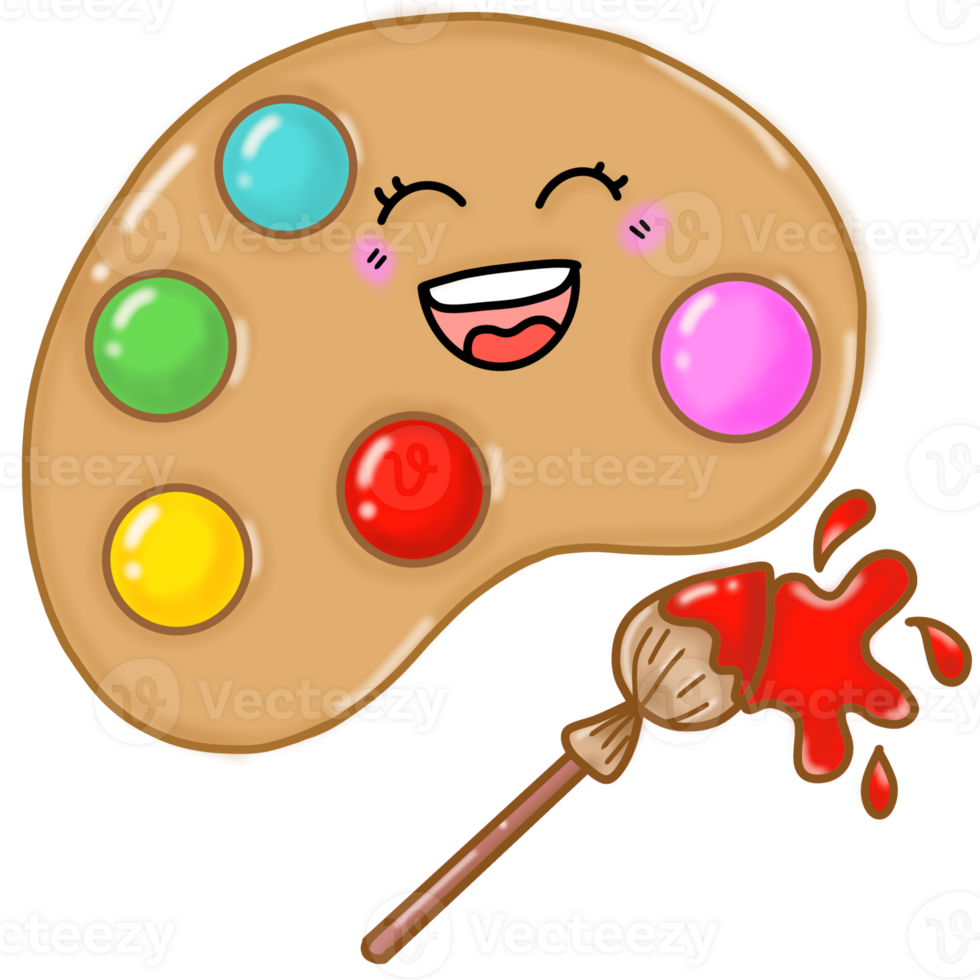Cartoon painting palette and brushes png