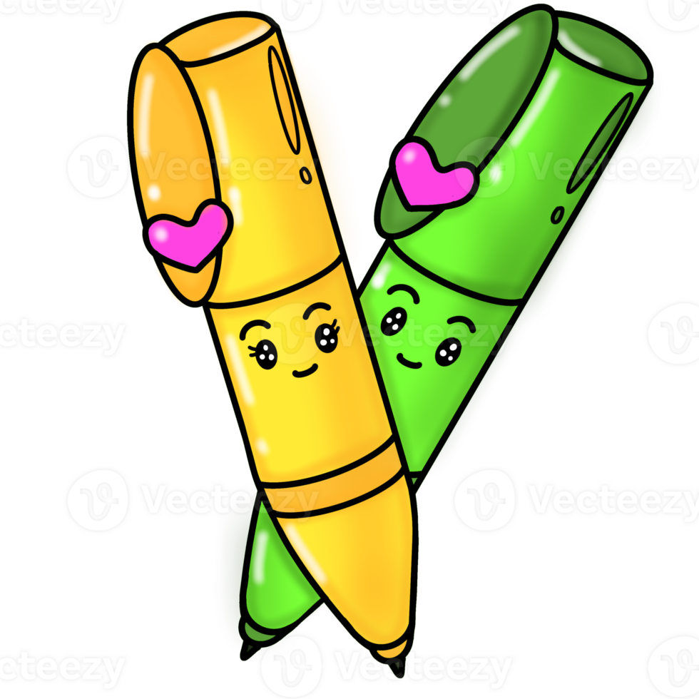 Yellow and green pen cartoon drawing png