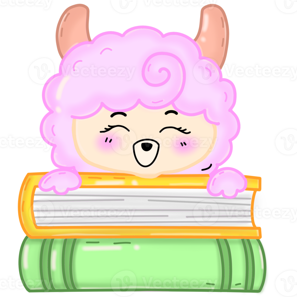 The lamb sits on a book. png