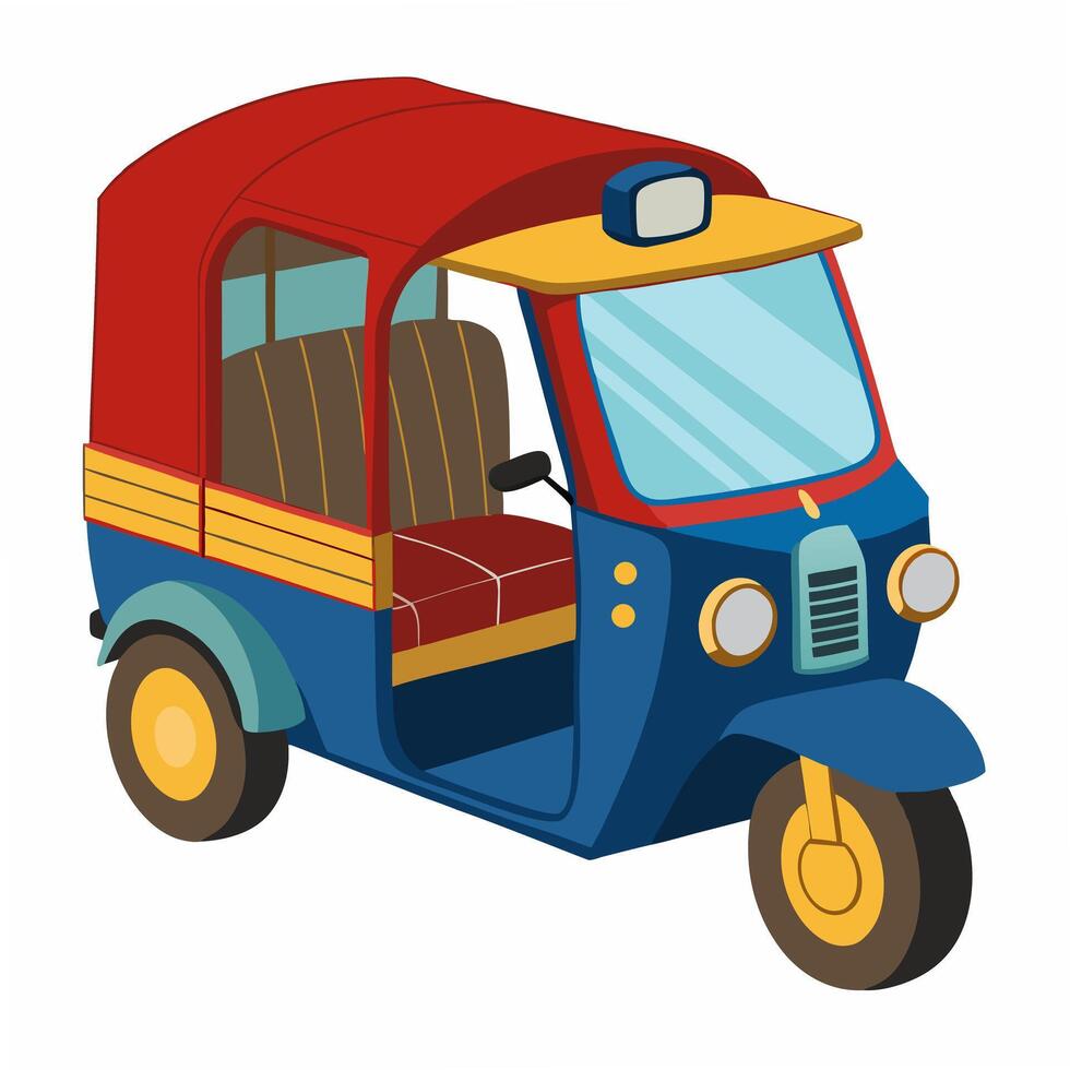 A colorful cartoon tuk tuk. Isolated illustration on white backgroud vector