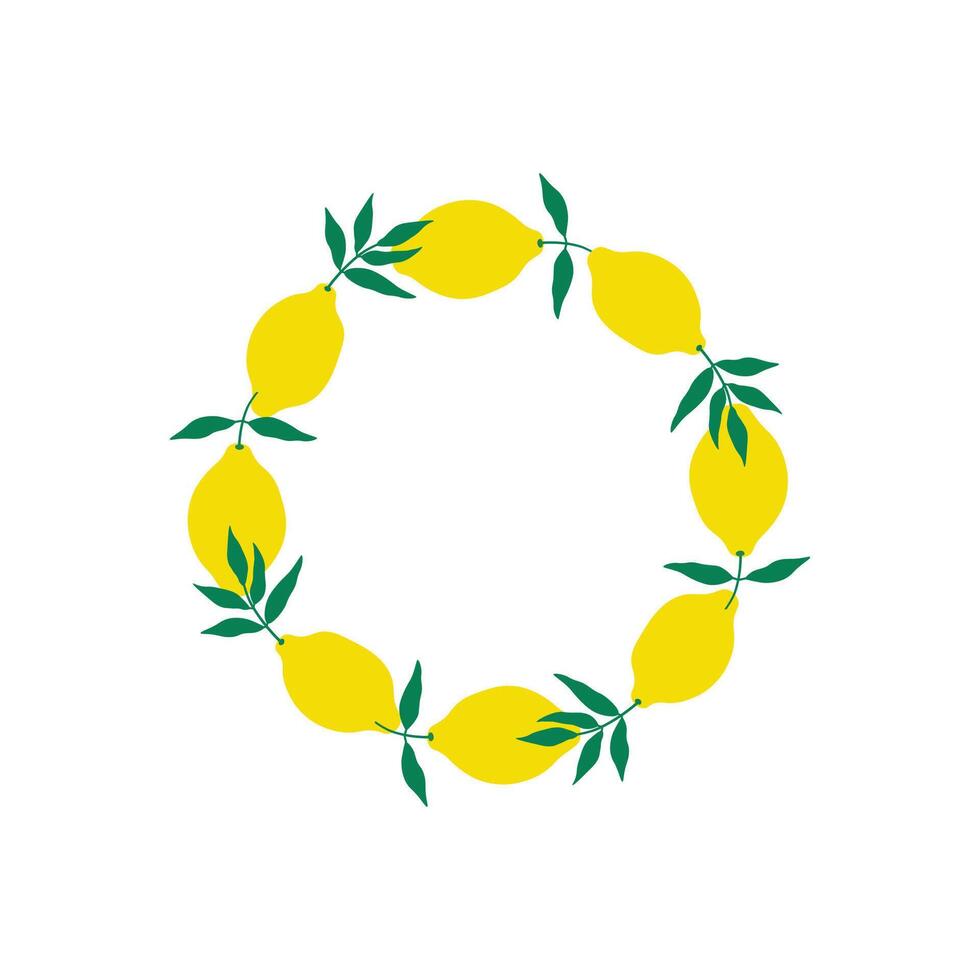 Frame label with Lemon Citrus fruits for text on isolated background. Border background with yellow Lime plants, branch and leaves for logo, sign, card, paper, design. Botanical illustration vector