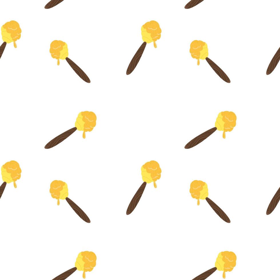 Seamless pattern with wooden spoons and dripping honey hand drawn with trendy textures. Flat illustration vector
