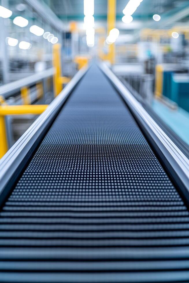 Conveyor belt in a factory, focused on production line. photo