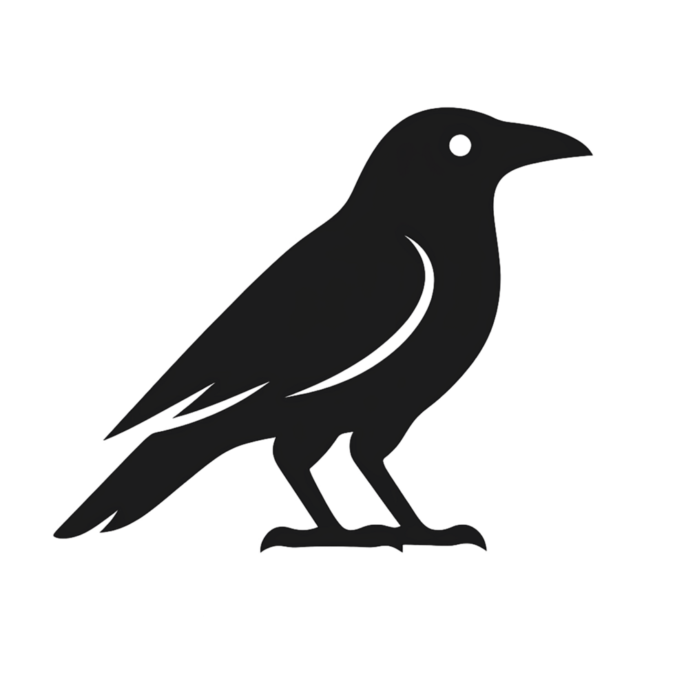 A black and white silhouette of a crow png