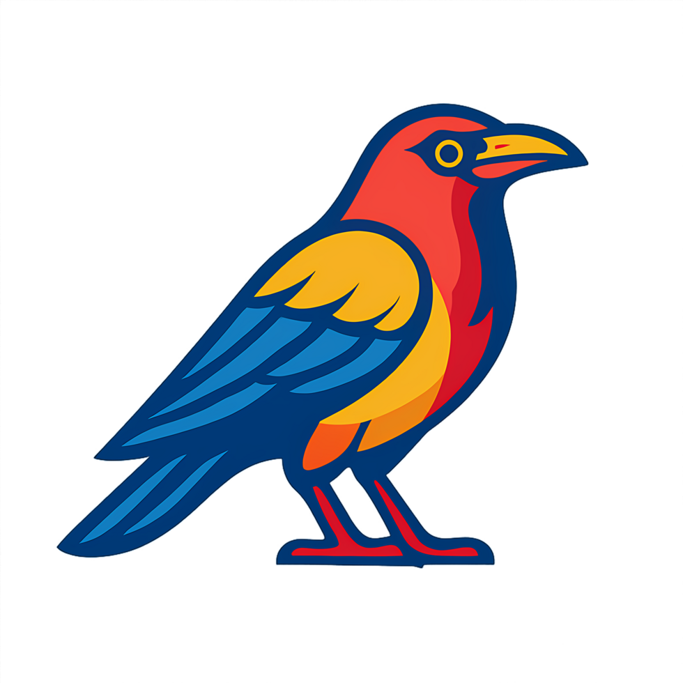 A colorful bird with a blue beak and red and yellow feathers png