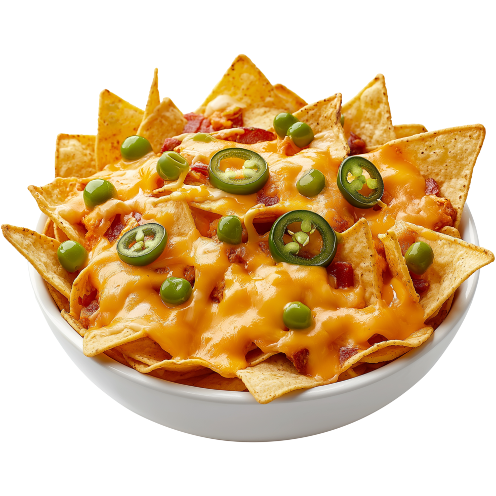 Nachos with melted cheese and jalapenos Image, Nachos isolated, png