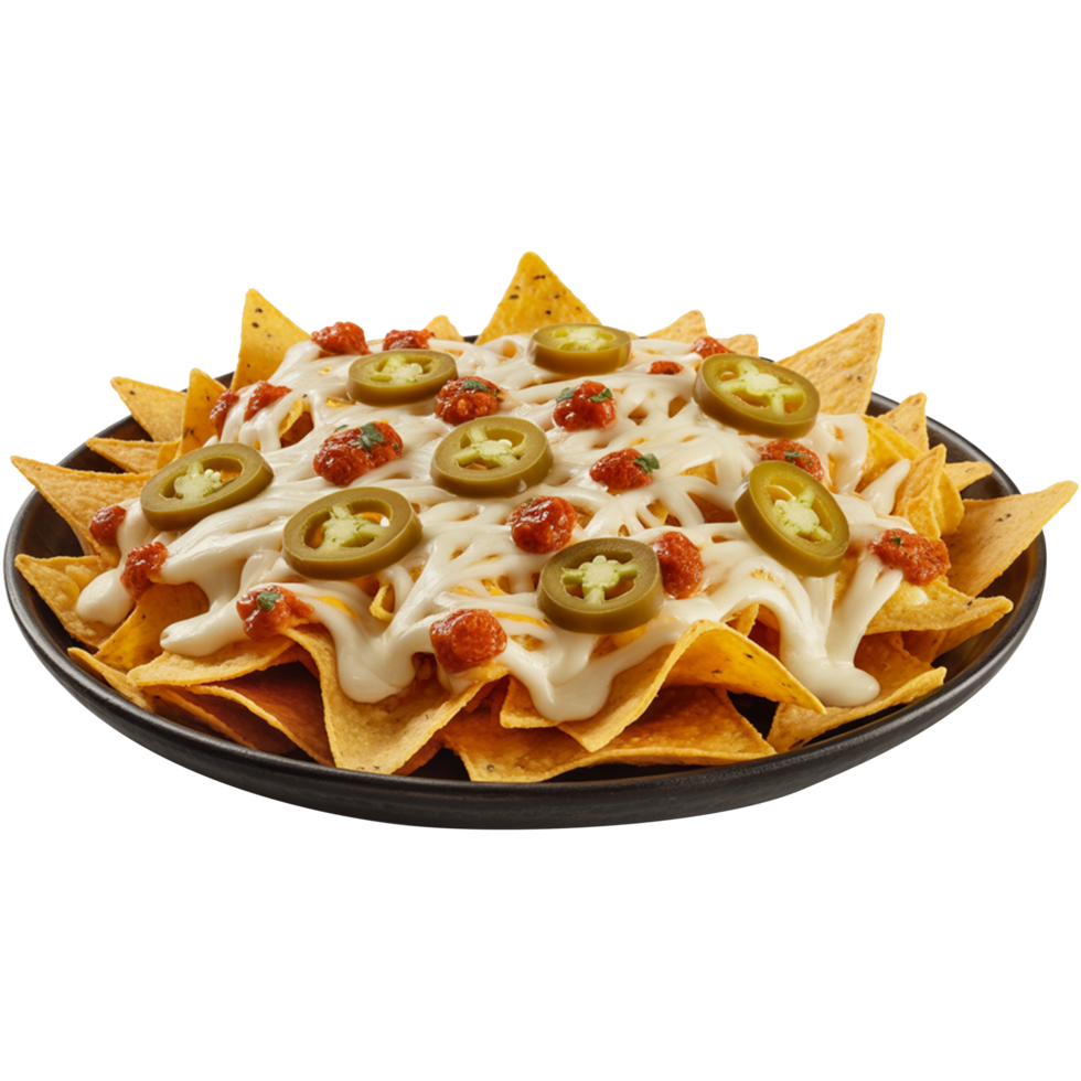 Nachos with melted cheese and jalapenos Image, Nachos isolated, Nachos illustration on transparent background png