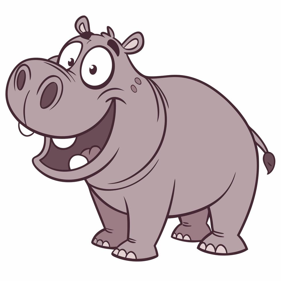 Happy cartoon hippopotamus standing. Cute hippo. illustration, side view, isolated on white background. vector