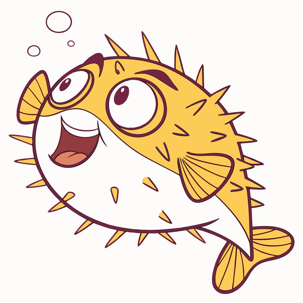 Cartoon Fugu fish isolated on white background. Illustration vector