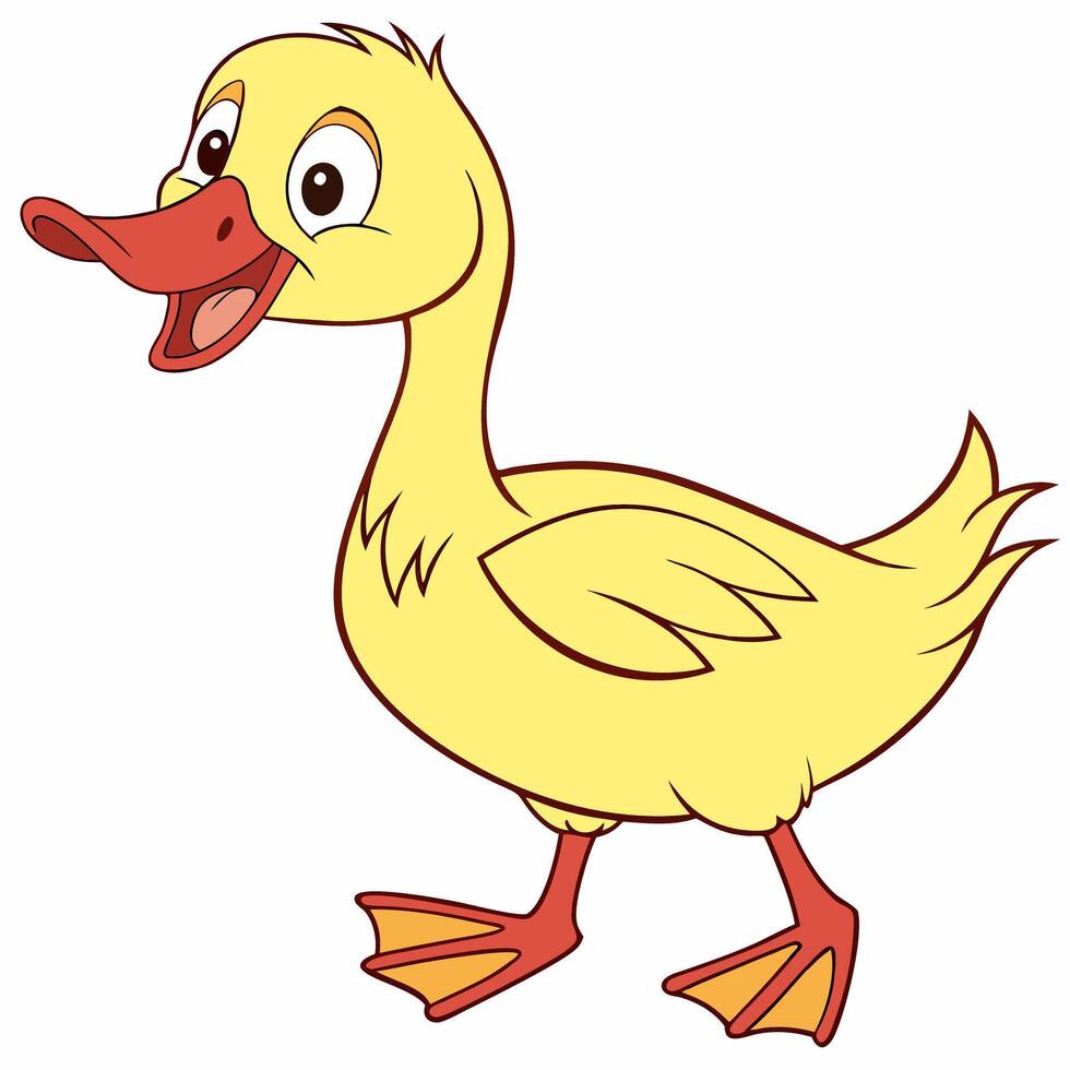 Duck walking. Cute Duckling. Isolated illustration on white background. Side view. vector