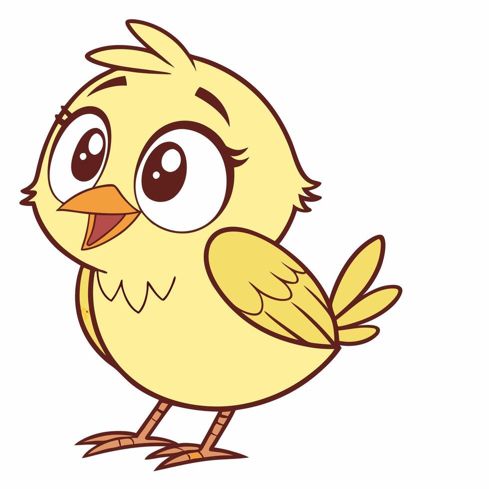 Cute chick standing. Isolated illustration on white background. Side view. vector