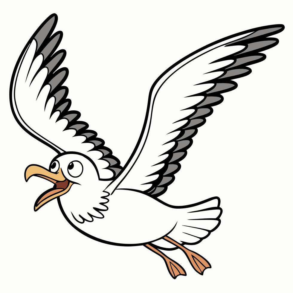 Cartoon Seagull bird in flight. Illustration isolated on white background.Side view. vector