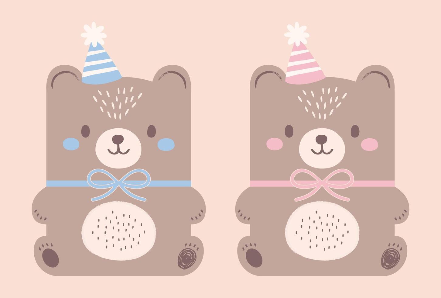 Cute bear couple illustration with party hats and pastel colors vector