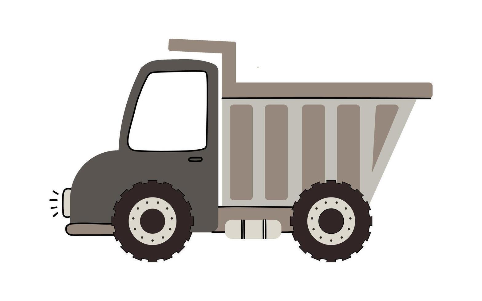 Illustration of a dump truck in neutral brown and beige tones with large durable tires and simple flat design on a white background. Vehicle for children. vector
