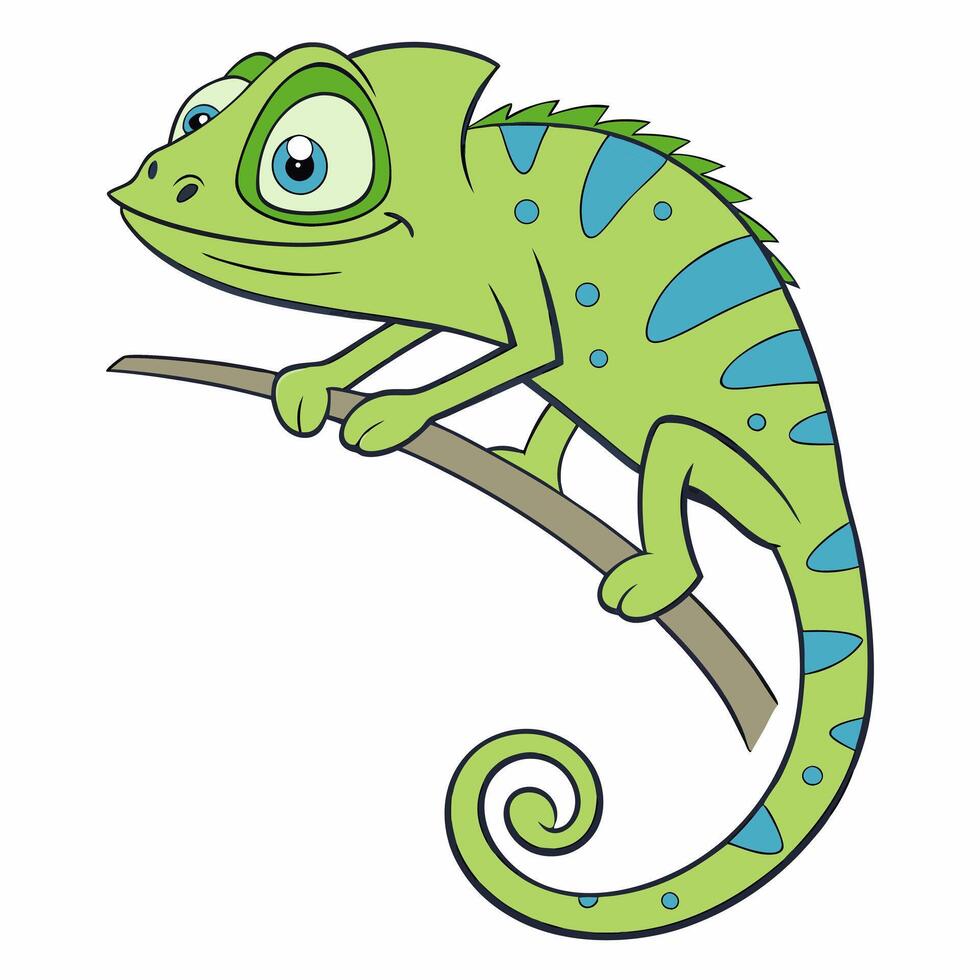 Chameleon green sitting on a branch .Isolated illustration. vector