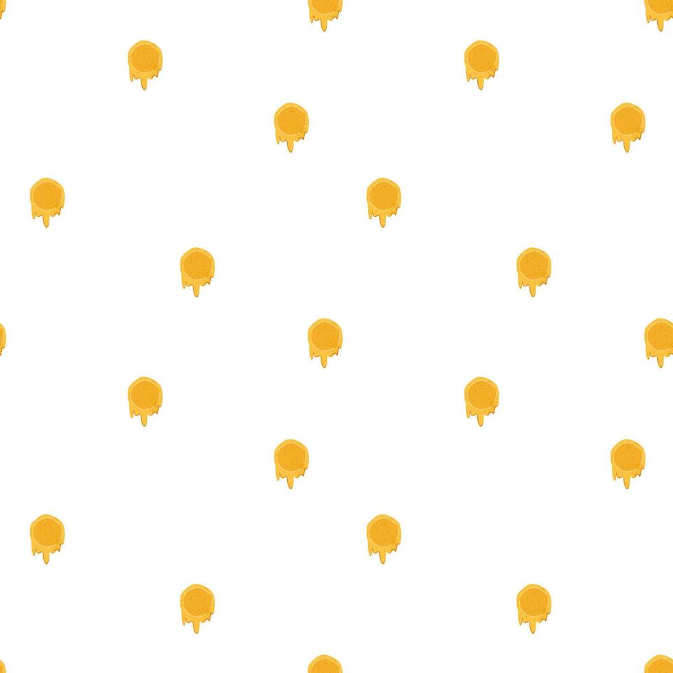 Seamless pattern with cartoon honeycombs with flowing honey, hand drawn with trendy textures vector