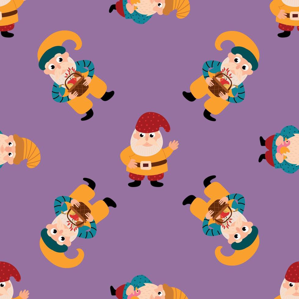 Seamless pattern with funny gnomes. Endless textures for your design vector