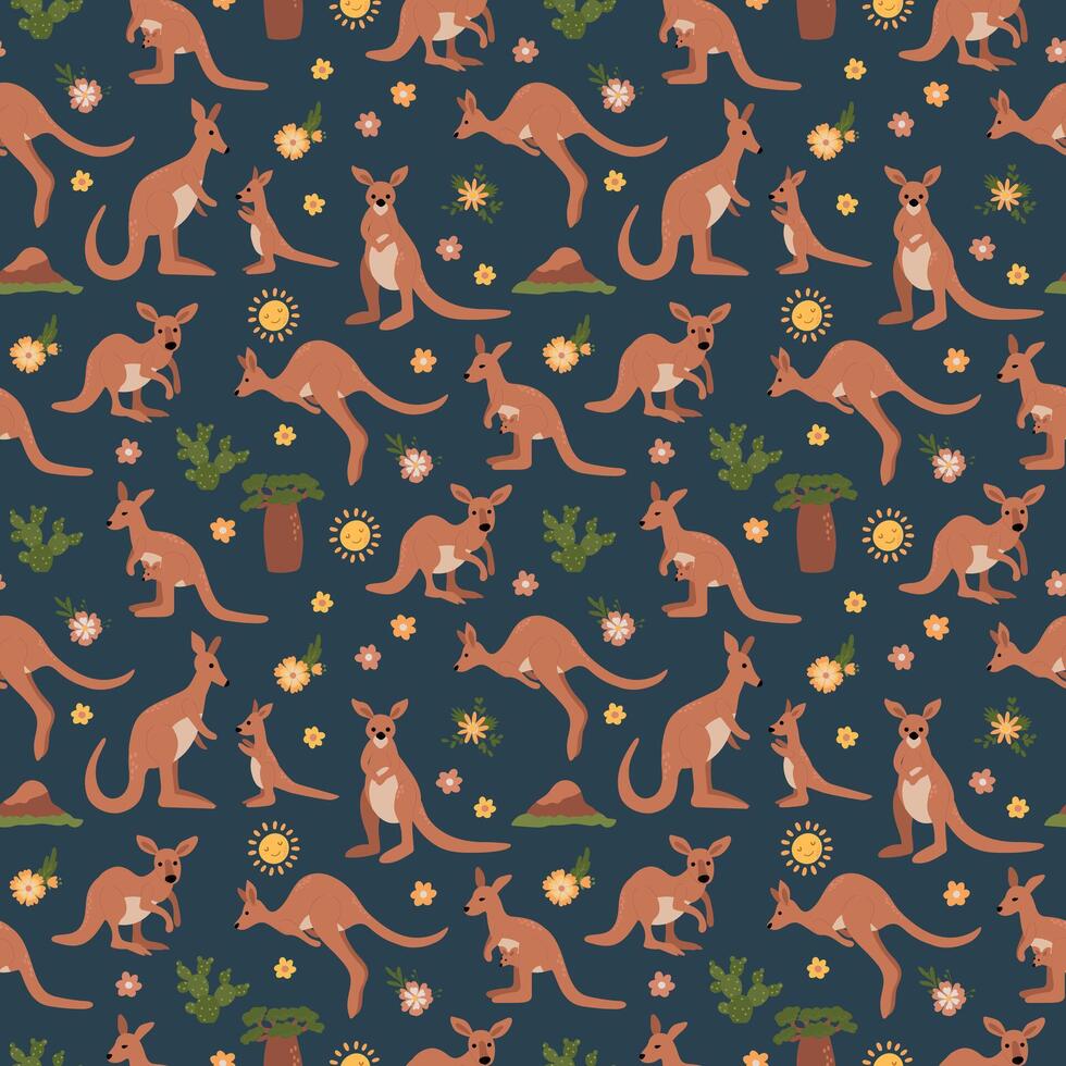 Kangaroo and Joey Seamless Pattern Illustration. Design for fabric, textile, wallpaper, packaging vector