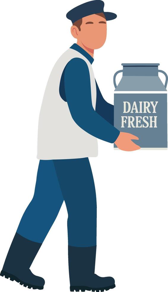 Man in Boots and Cap Holding Dairy Can vector