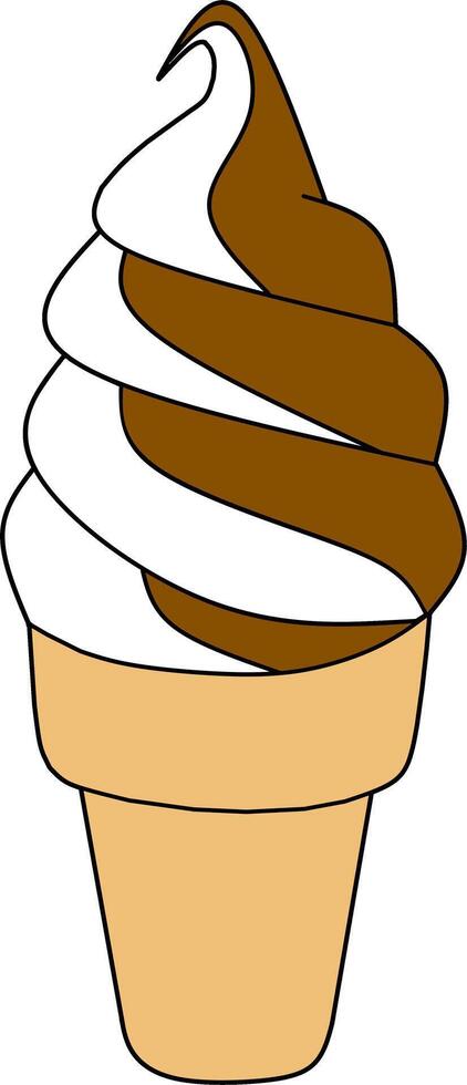 Chocolate vanilla ice cream cone vector