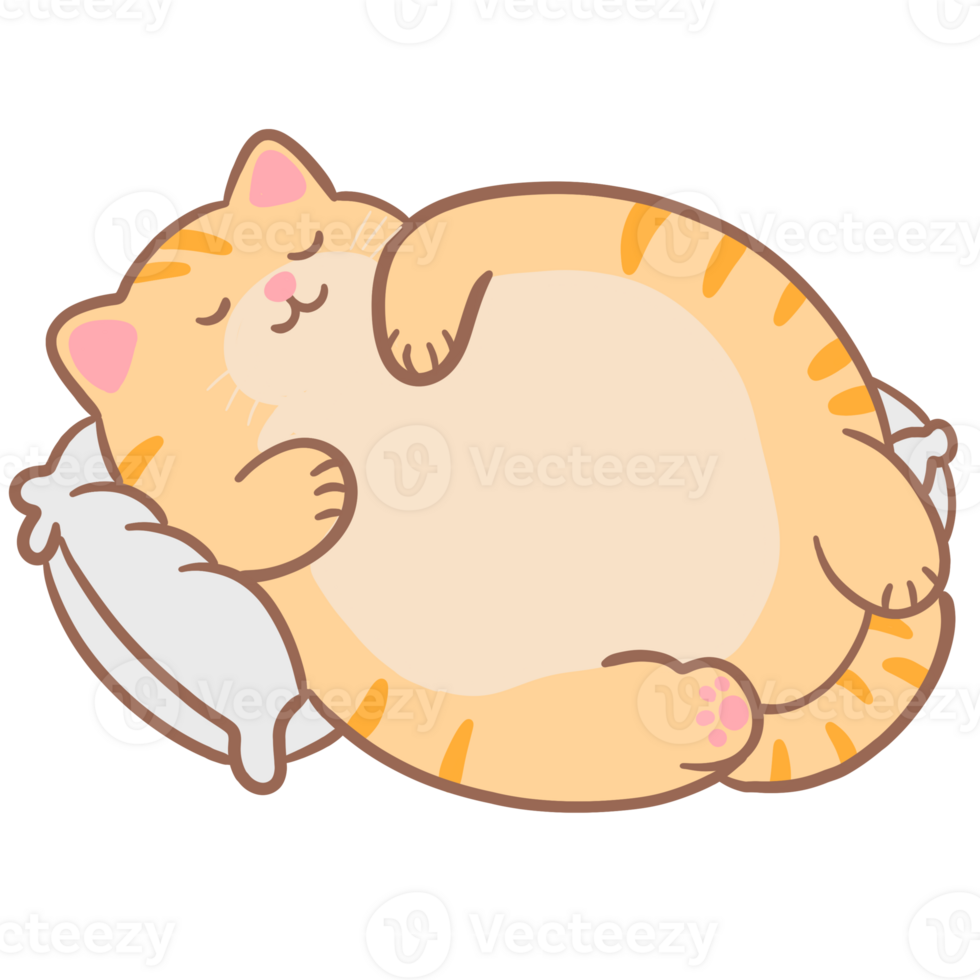 Cartoon of a fat orange cat sleeping on a pillow png