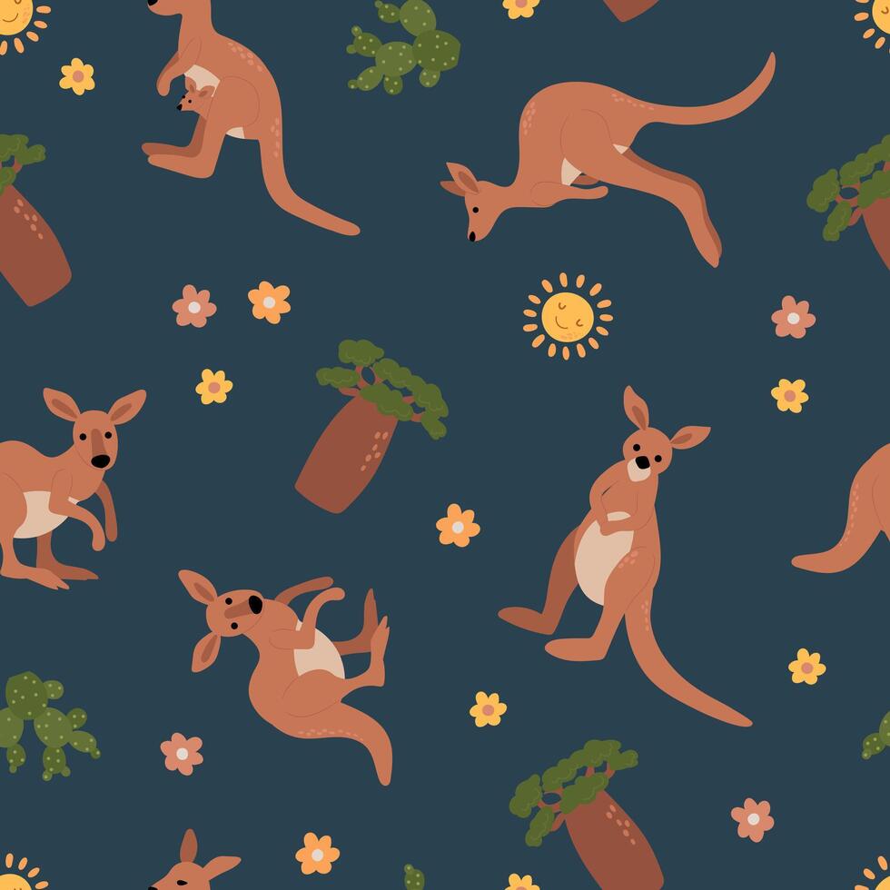 Kangaroo and Joey Seamless Pattern Illustration. Design for fabric, textile, wallpaper vector