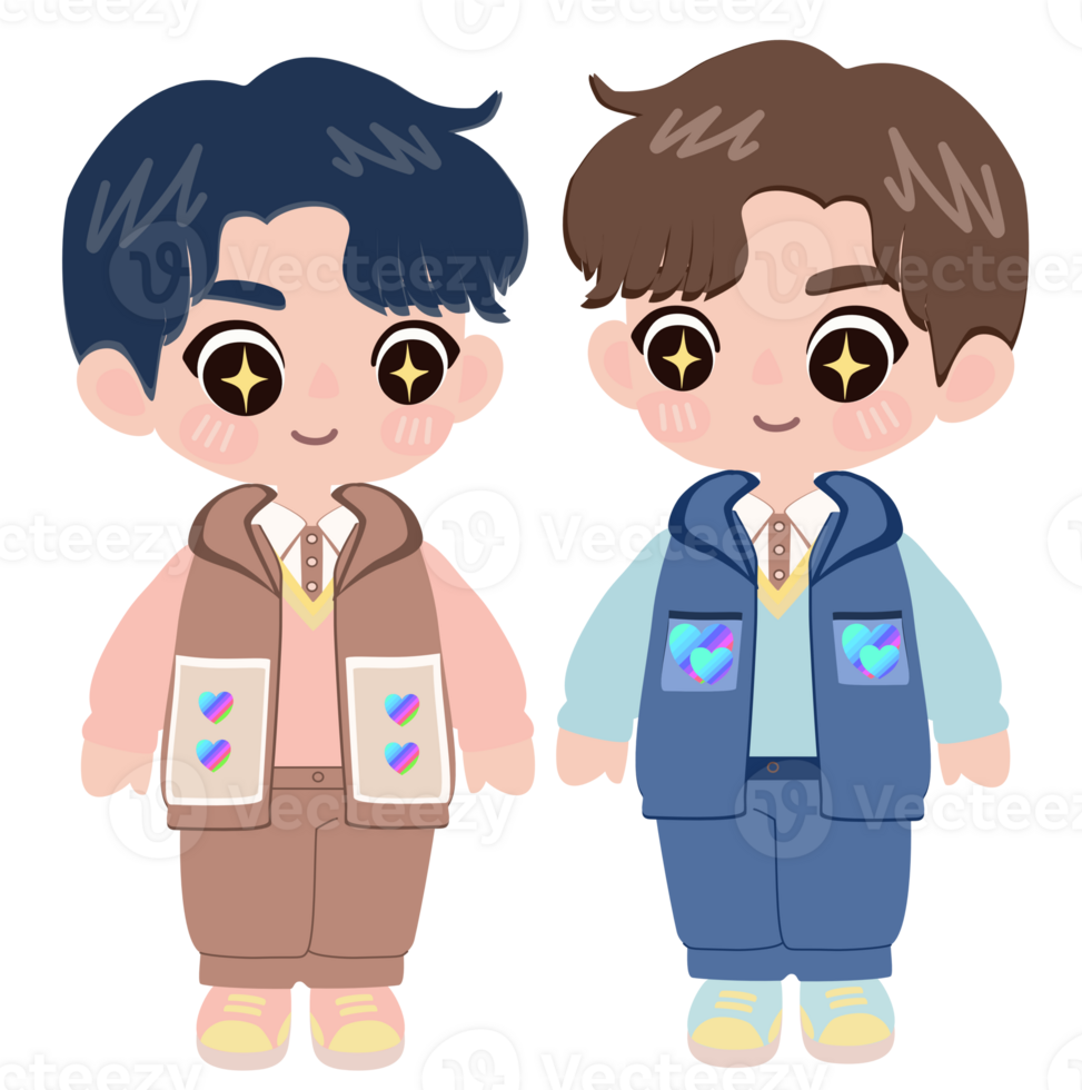 Cute cartoon of two happy boys love and pride. png