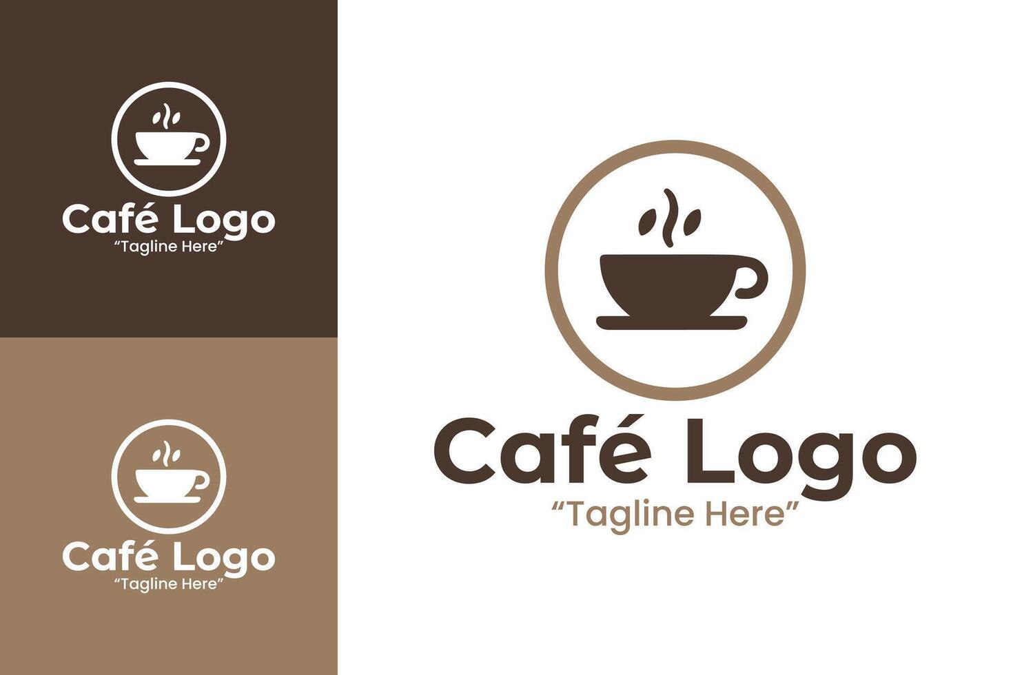 Minimalist Cafe Logo with Coffee Cup and House Design in Brown and White vector