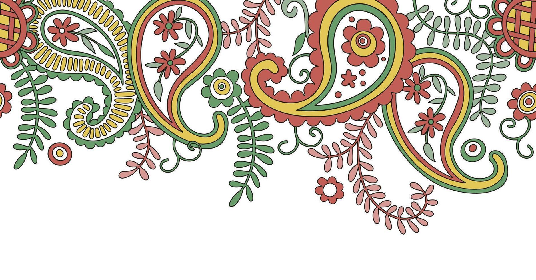 seamless frame, frame with oriental paisley pattern in bright red and yellow tones vector