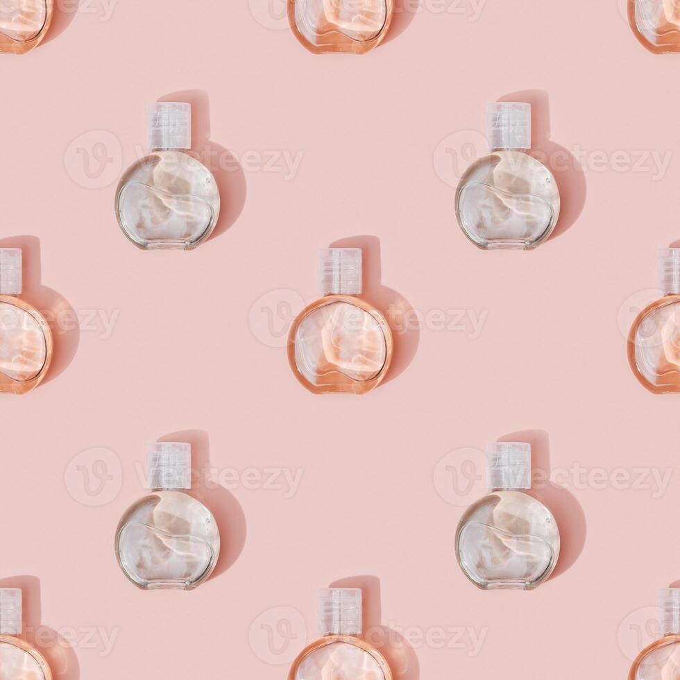 Seamless Pattern from cosmetic product in transparent plastic bottle, beautiful shadows photo