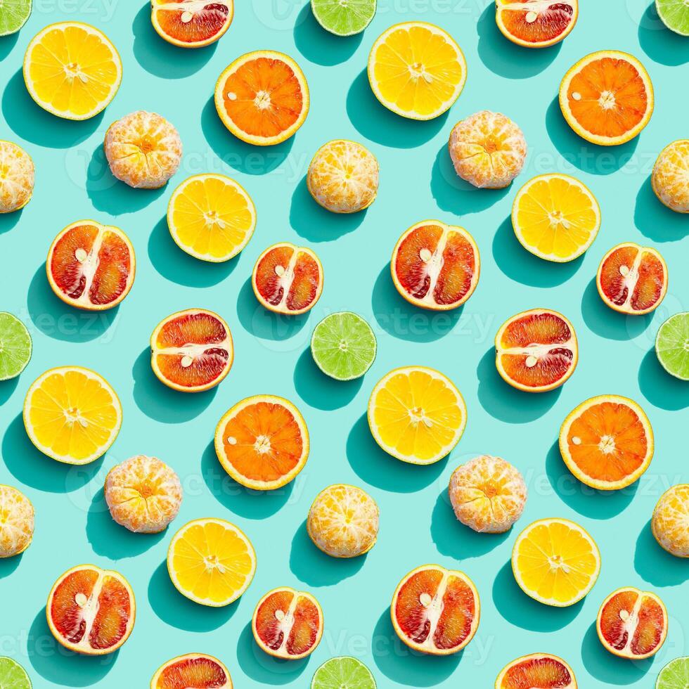Summer fruits top view, bright juice citrus, lemon, orange, tangerine and lime. Healthy fruit food. photo