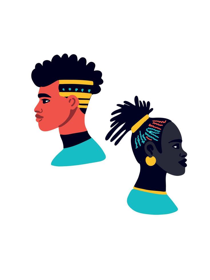 side view icons of young african americans vector