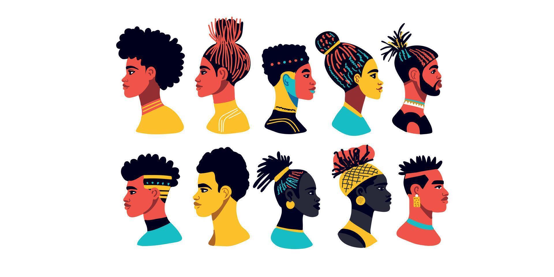 set of profiles of young african americans vector