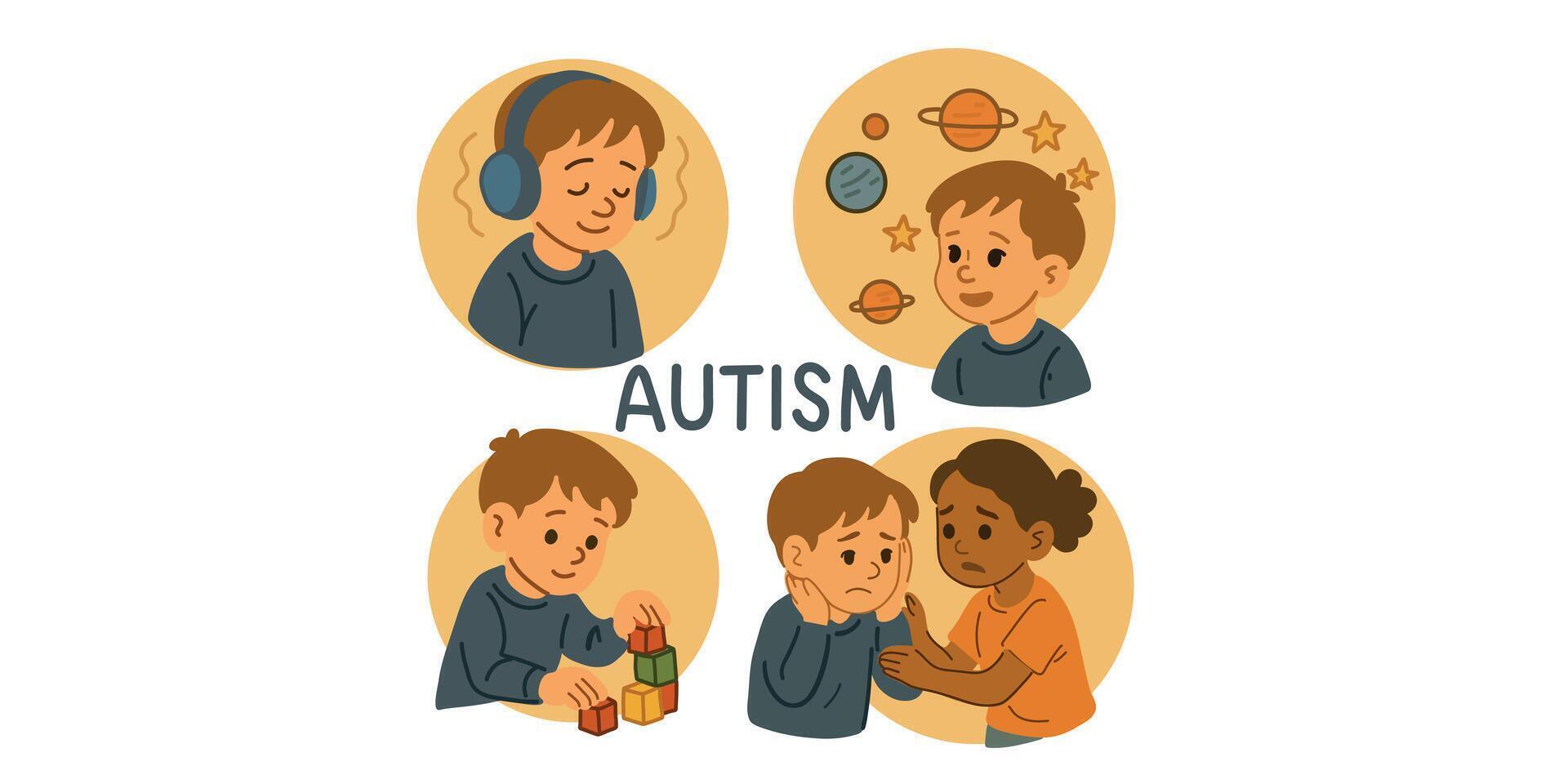 visual set about autism in children vector