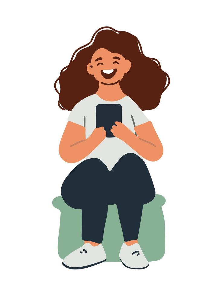 woman with smartphone, online joy vector