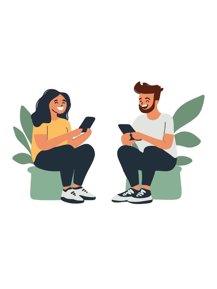 young people with gadgets vector