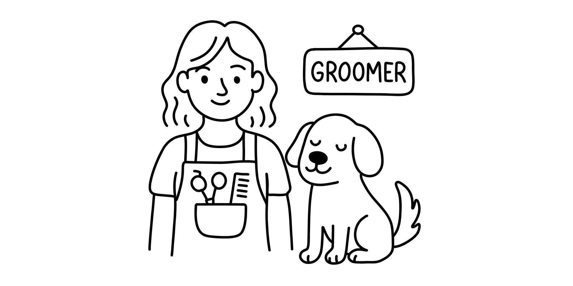 Pet groomer doodle vector
