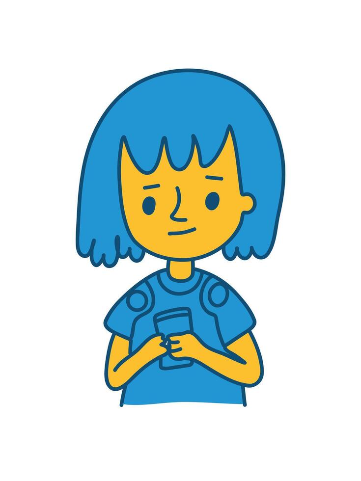 girl holding a phone vector